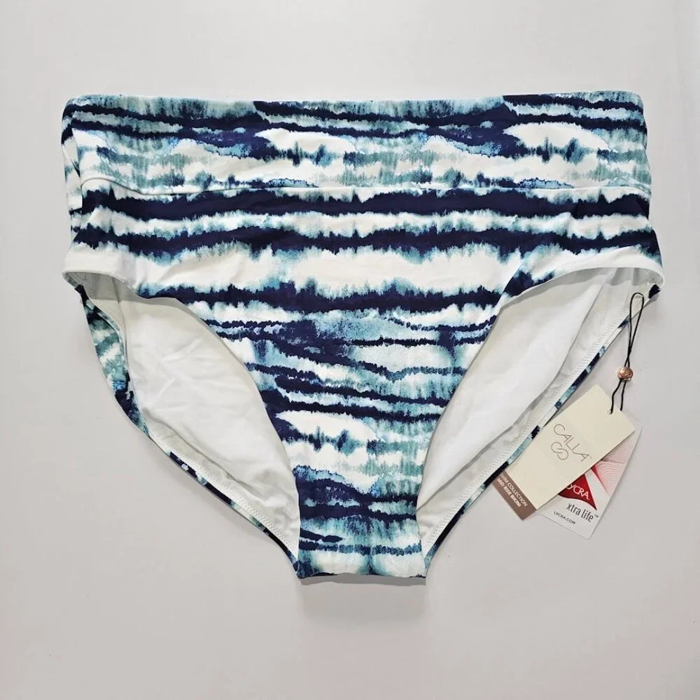 Calia Mid Rise Wide Band Striped Bikini Swim Bottoms Plus Size - Picture 5 of 10
